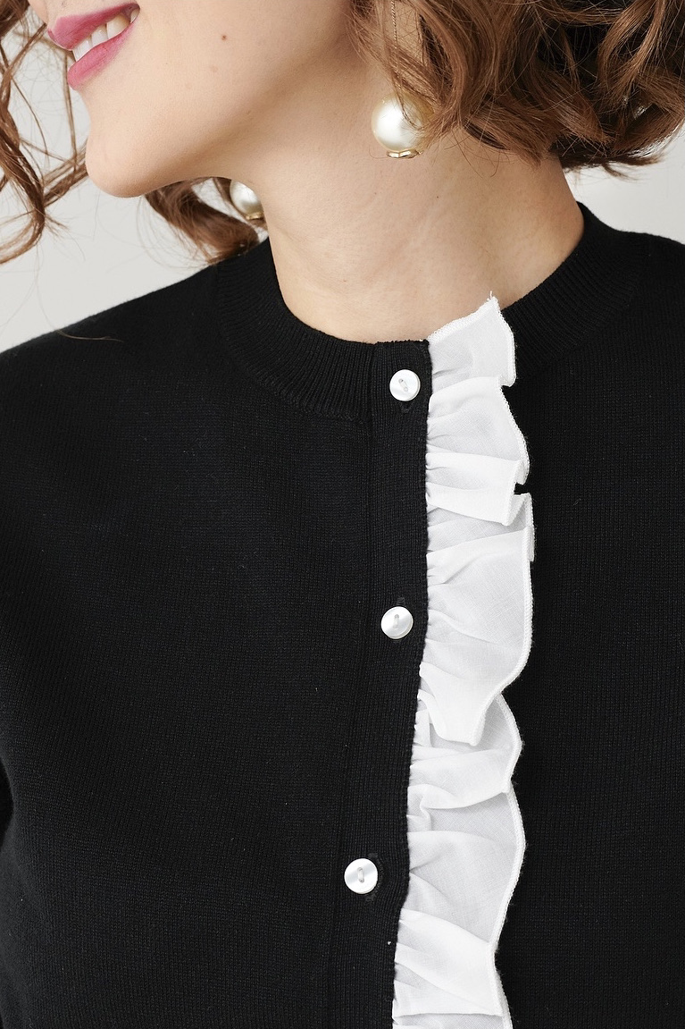 フリルカーディガン/ブラック | TOPS | OBLI