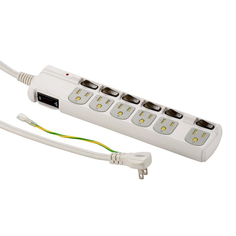 電源タップ ブレーカー付 3ピンプラグ対応 アース付 雷ガード 6個口