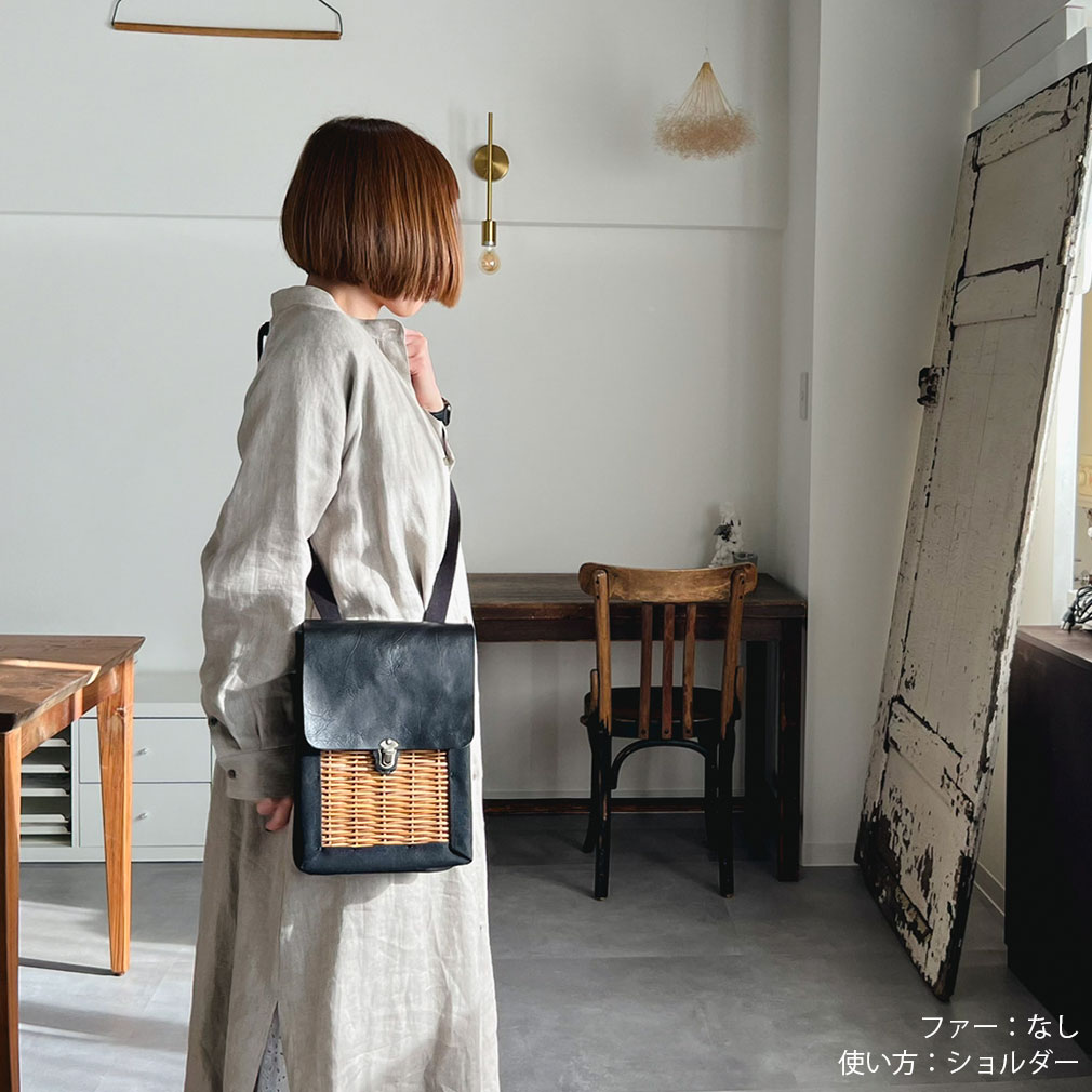 コラボ商品】3wayで使える革とカゴのリュック（縦型）