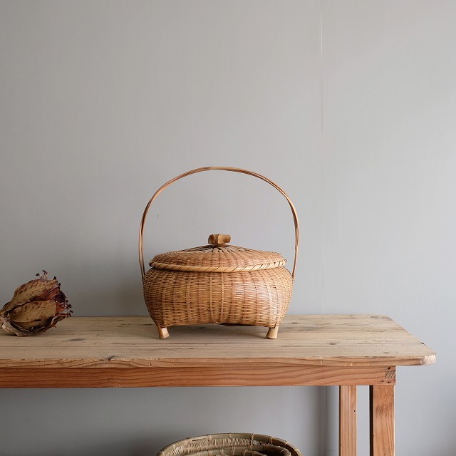 蓋付き竹籠｜古雑貨,籠 バスケット｜古家具・アンティーク家具 R-select