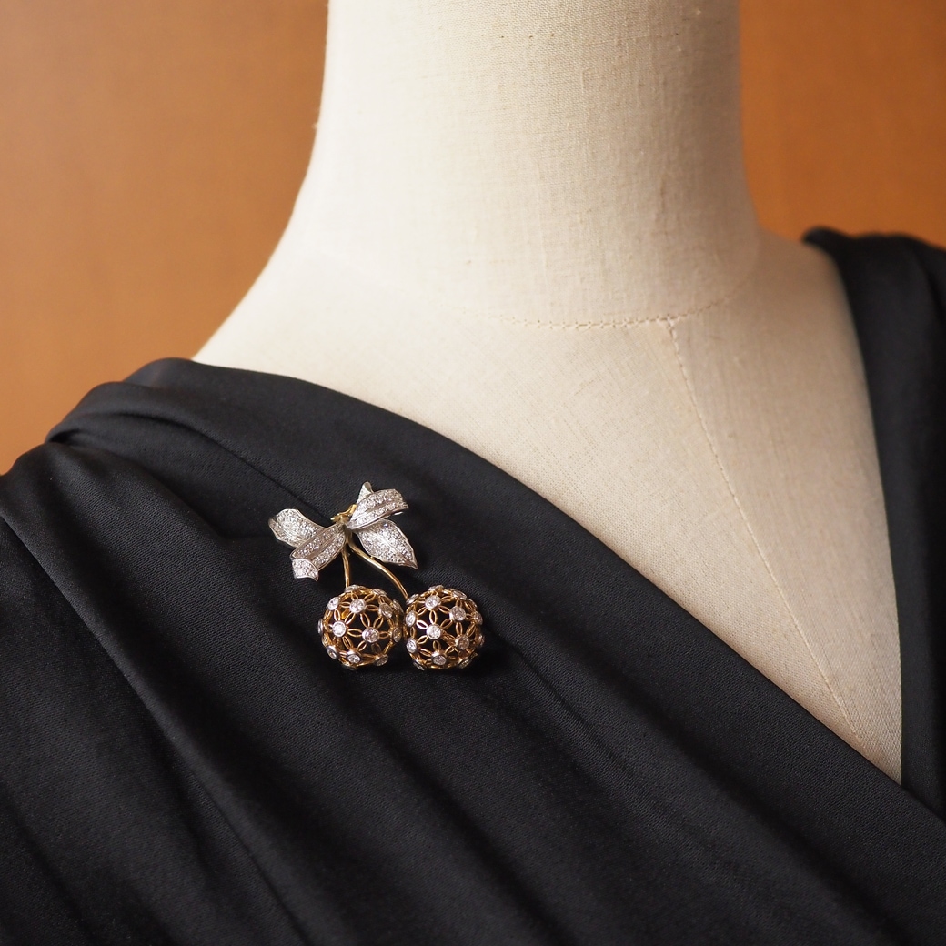 アンティークジュエリー アンティークブローチ ダイヤモンドチェリー