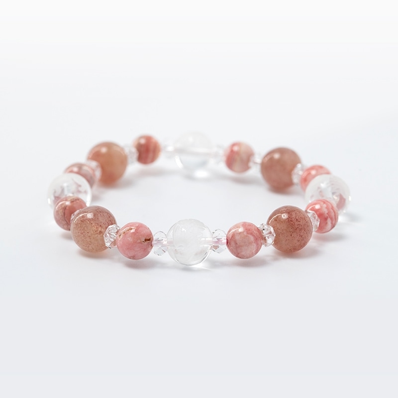 ブレスレット【ストロベリークォーツ＆インカローズ】□兼用□水晶彫り