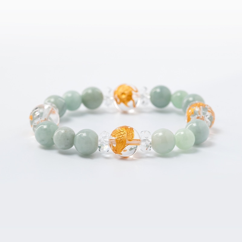 ブレスレット【ジェイド（翡翠）】□レディース□四神水晶金彫り