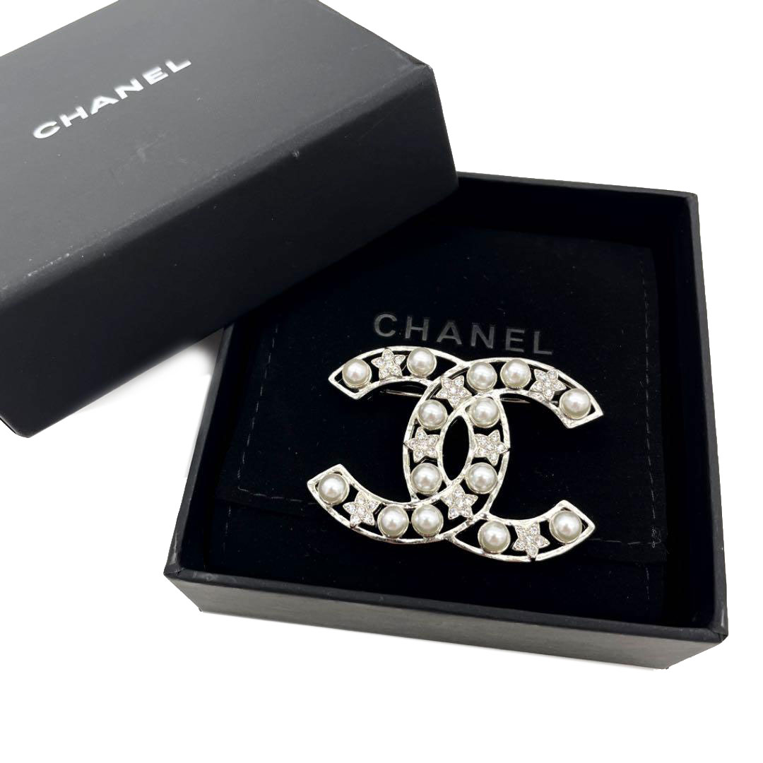 CHANEL シャネル ブローチ ココマーク ラインストーン フェイクパール