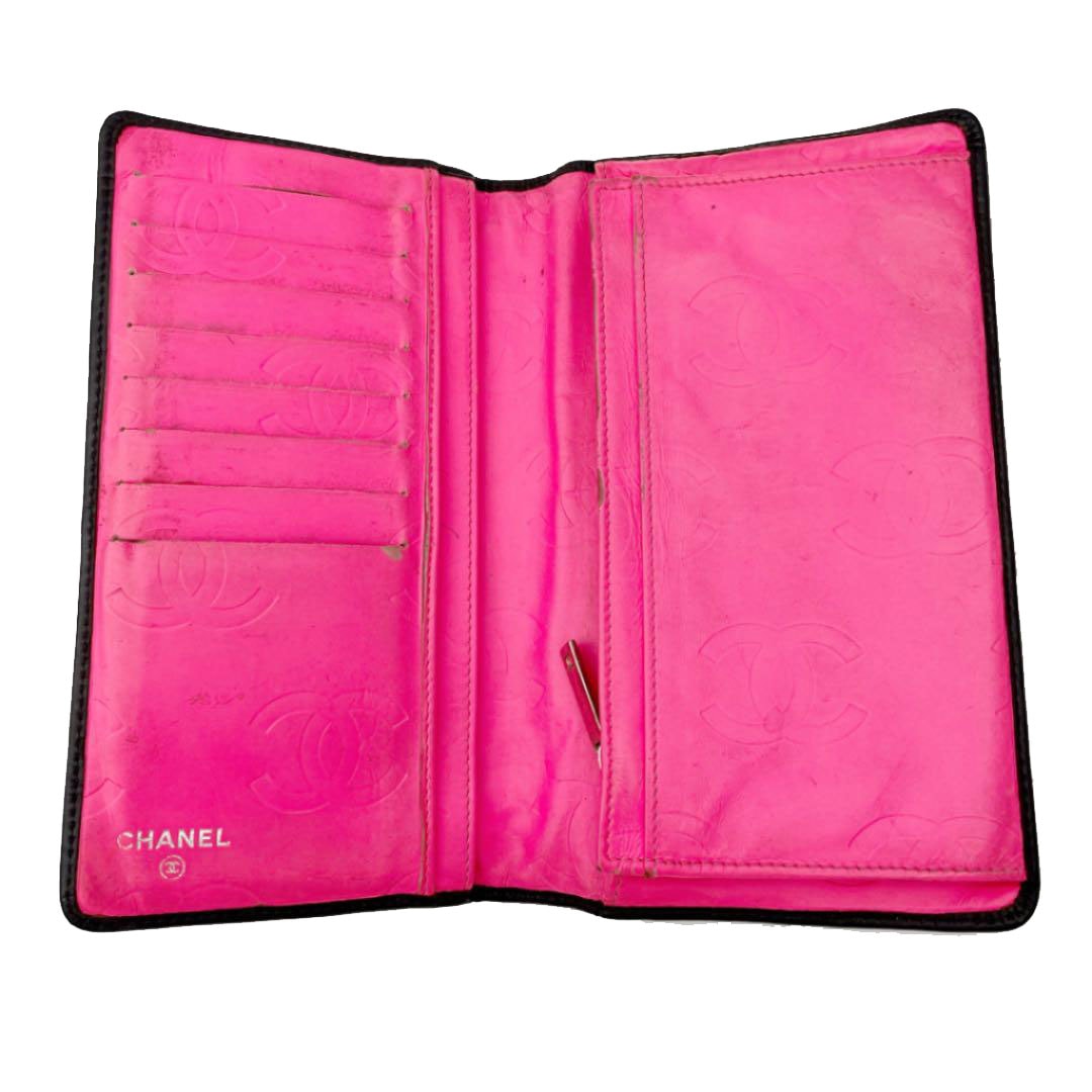 CHANEL シャネル 二つ折り長財布 カンボンライン カーフレザー