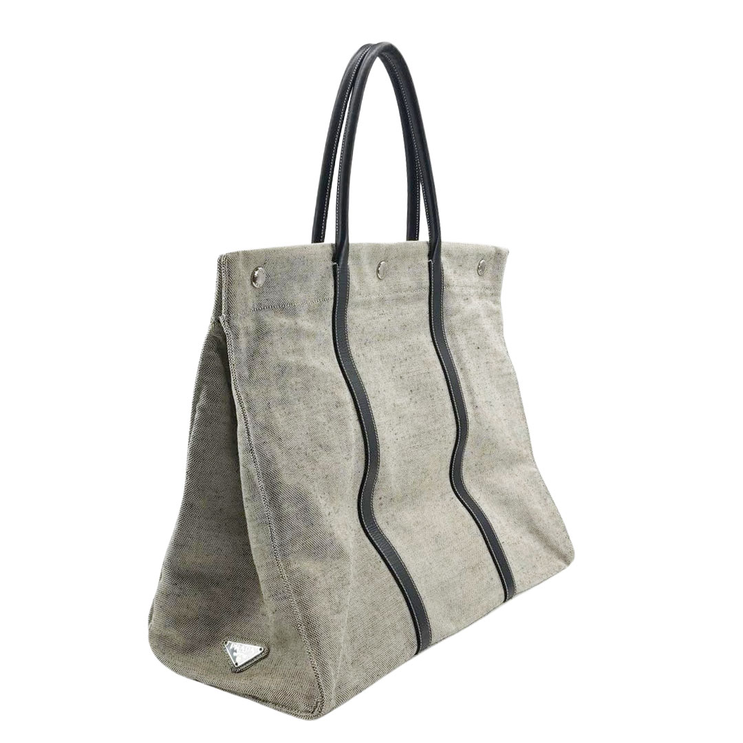 PRADA プラダ トートバッグ キャンバス/レザー グレー/ブラック