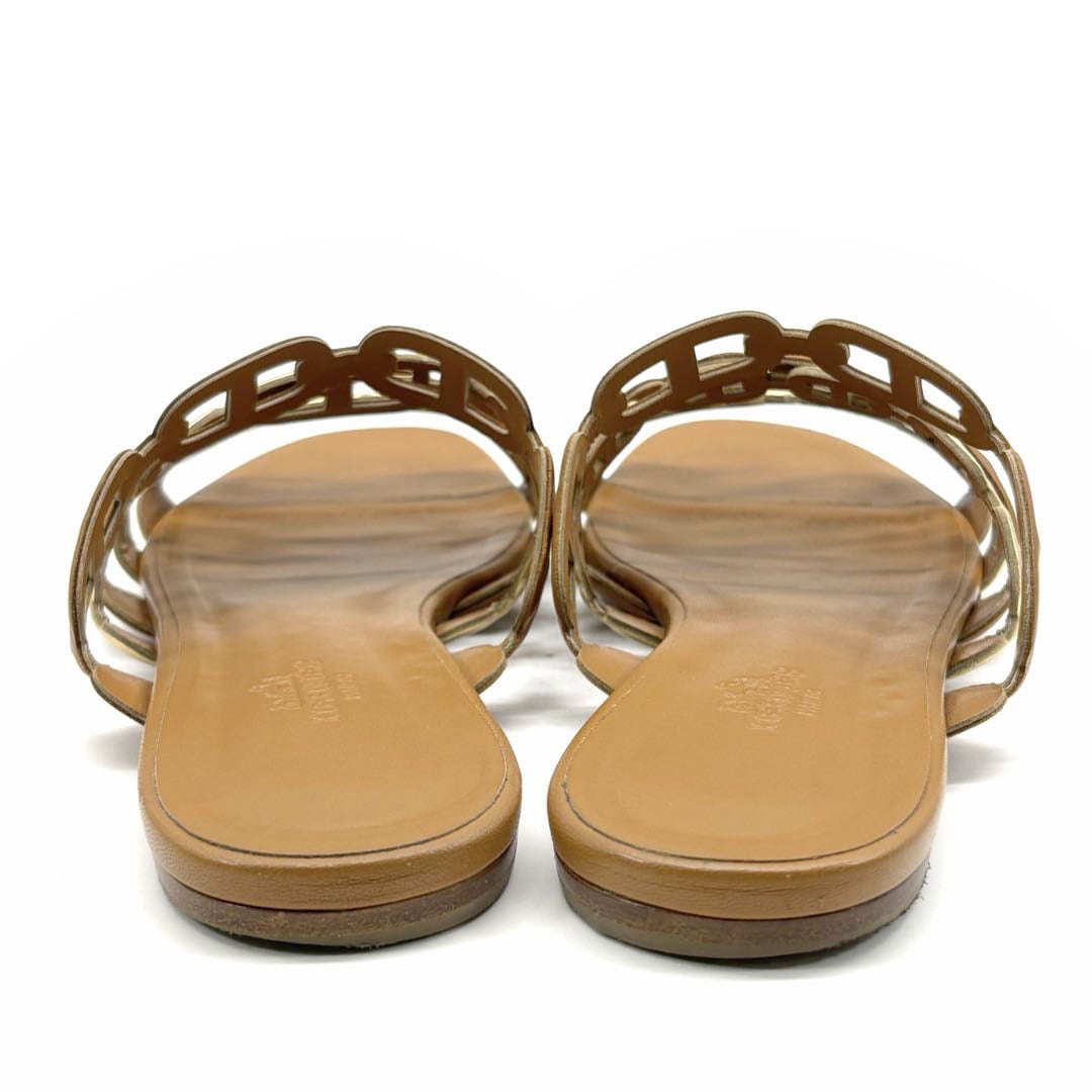 HERMES エルメス サンダル タラサ シェーヌダンクル メタリックレザー