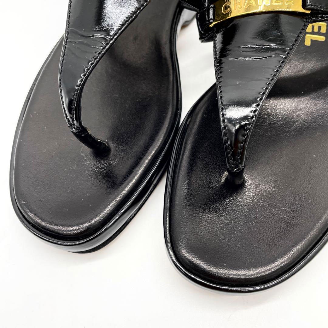 CHANEL シャネル サンダル エナメル レザー 98P ブラック ゴールド金具