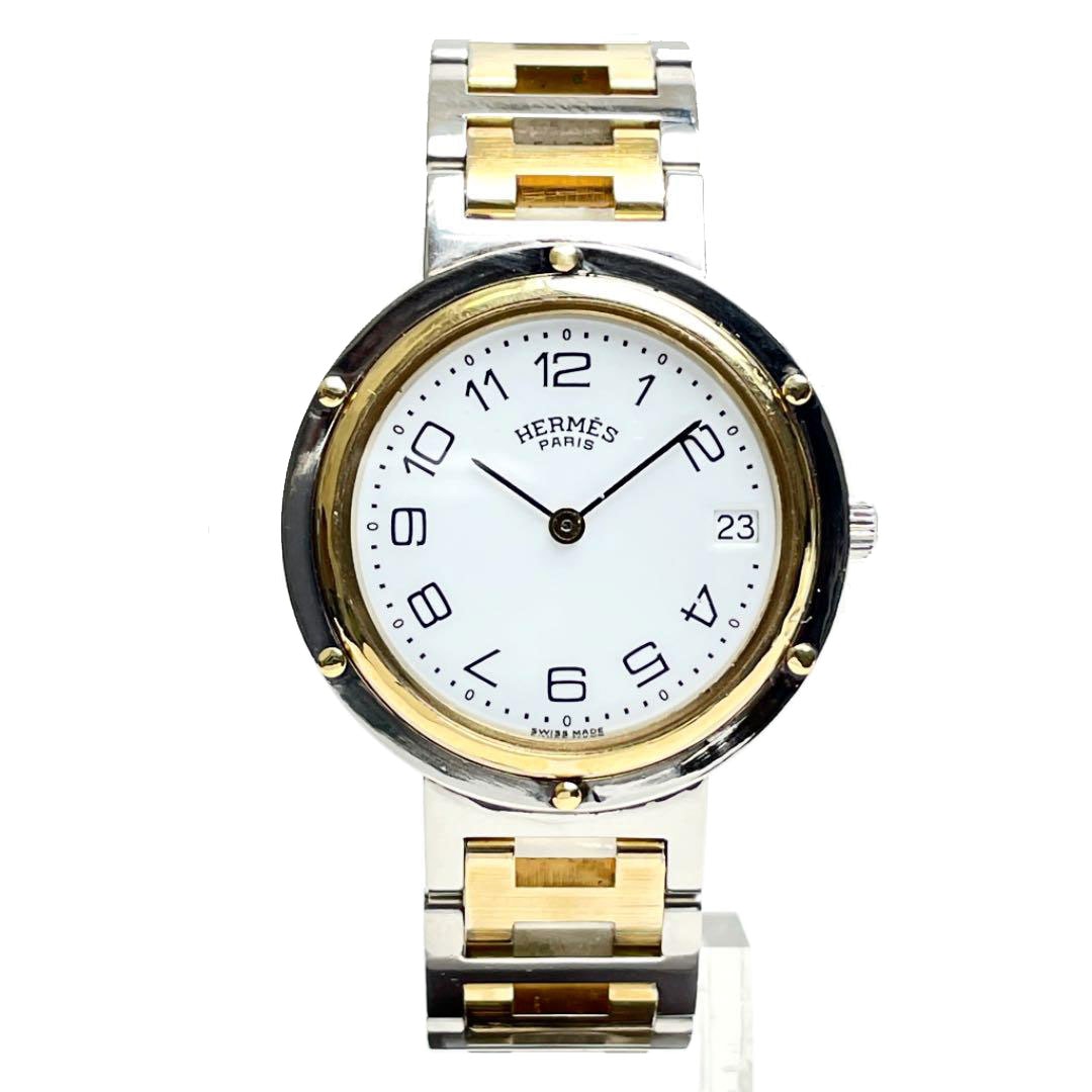 HERMES エルメス クリッパー メンズ 腕時計 コンビ GP SS ゴールド