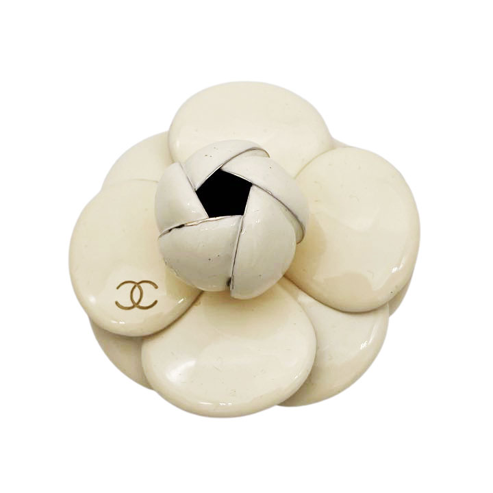 CHANEL シャネル ブローチ カメリア メタル アイボリー ゴールド 02P