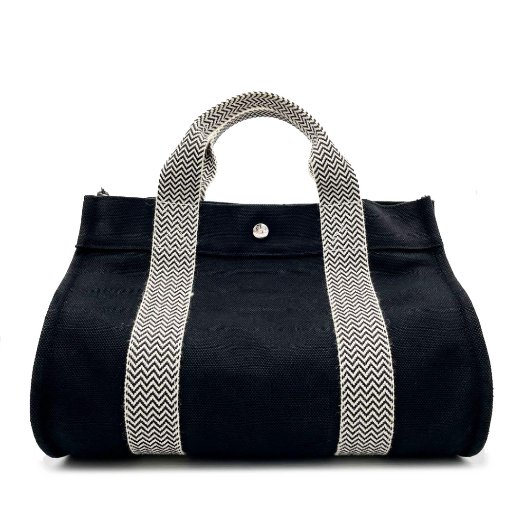 HERMES エルメス ハンドバッグ カンヌPM キャンバス ブラック ホワイト