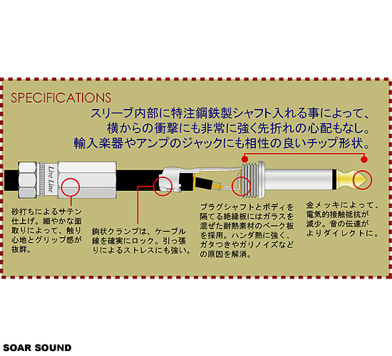 日本製 Live Line ギターケーブル LE-Stage Series 3m SS ストレート