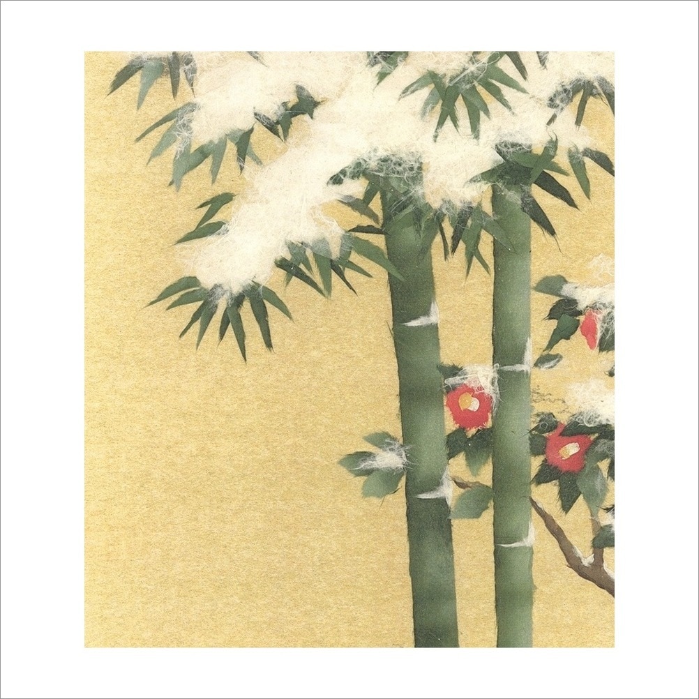 和紙のちぎり絵キット 花鳥風月 冬-No.102 青竹・雪 F3サイズ