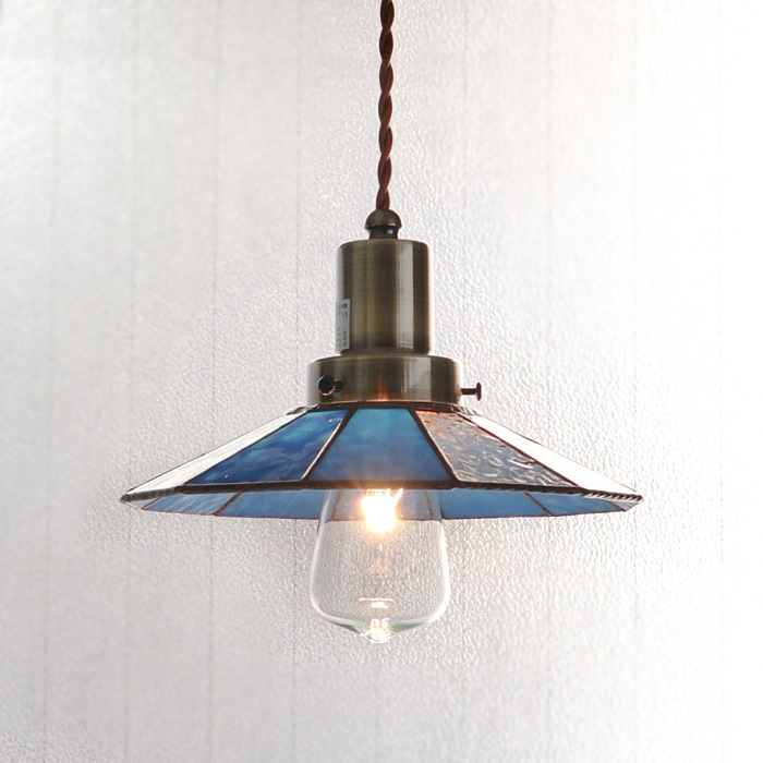 12面ステンドガラスシェードのペンダントランプ アンティークランプ球