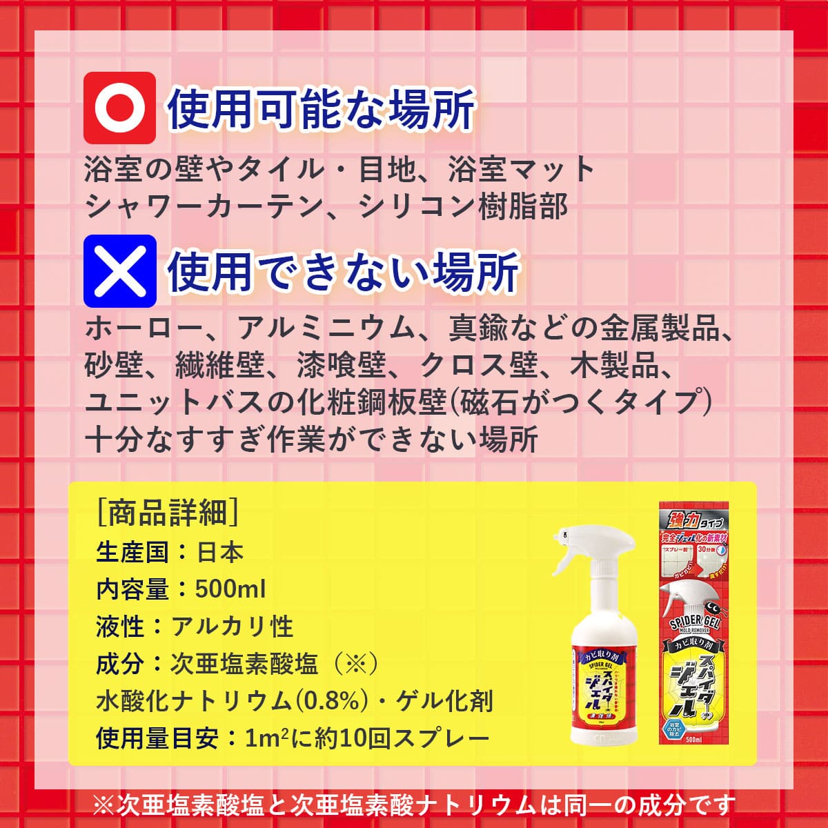スパイダージェル(500ml)│ピタッと張り付くカビ取り剤 | わくたん