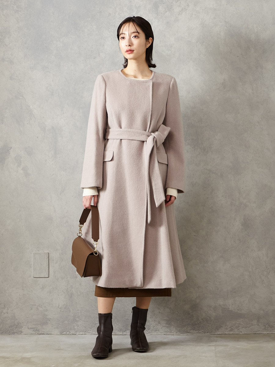 アルパカシャギーフィット＆フレアコート(L ライトグレー): AIMER