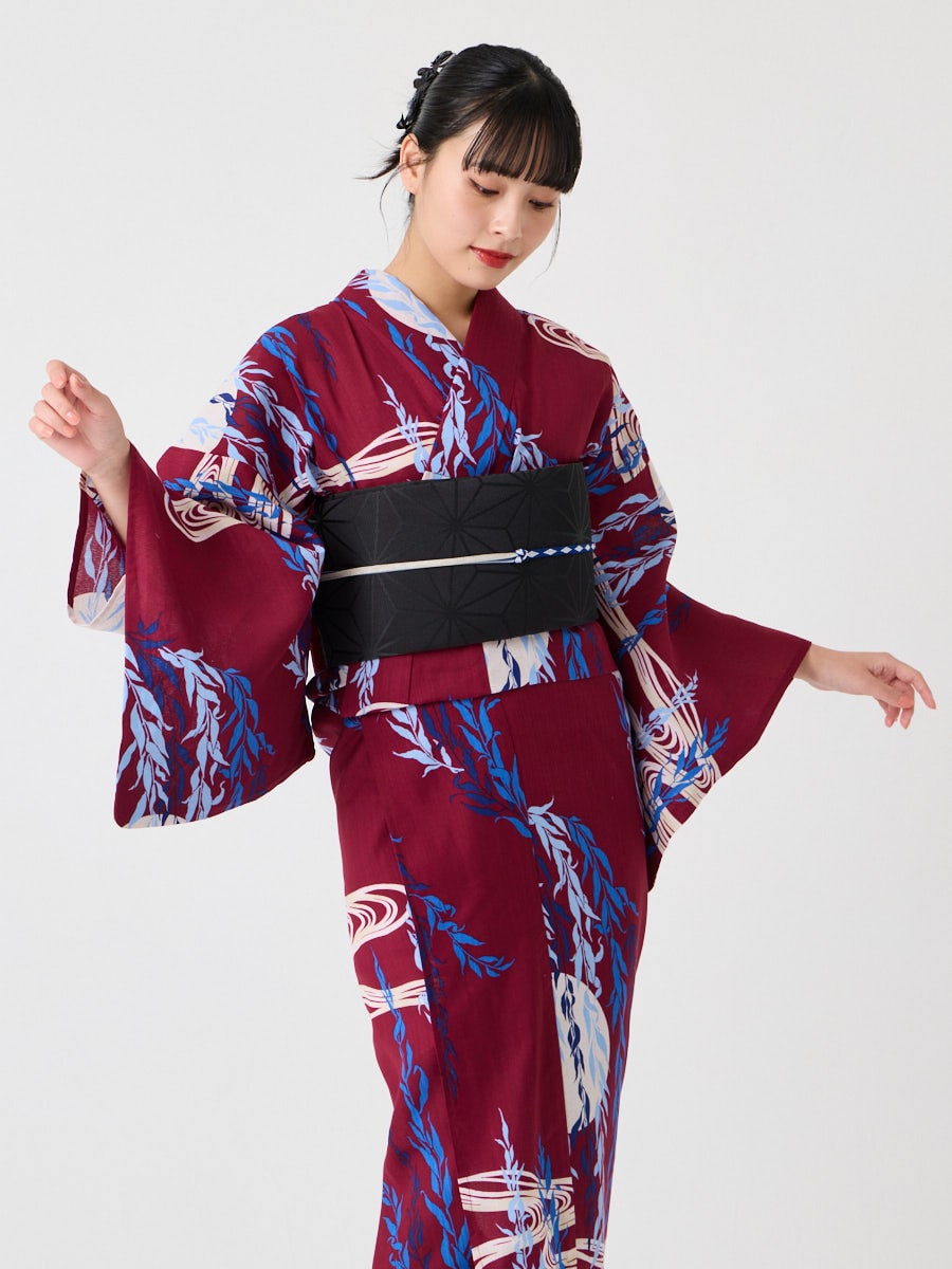 浴衣単品「 NaturalFurifu 月と柳 」(FREE ボルドー): ふりふ ｜ミマツ