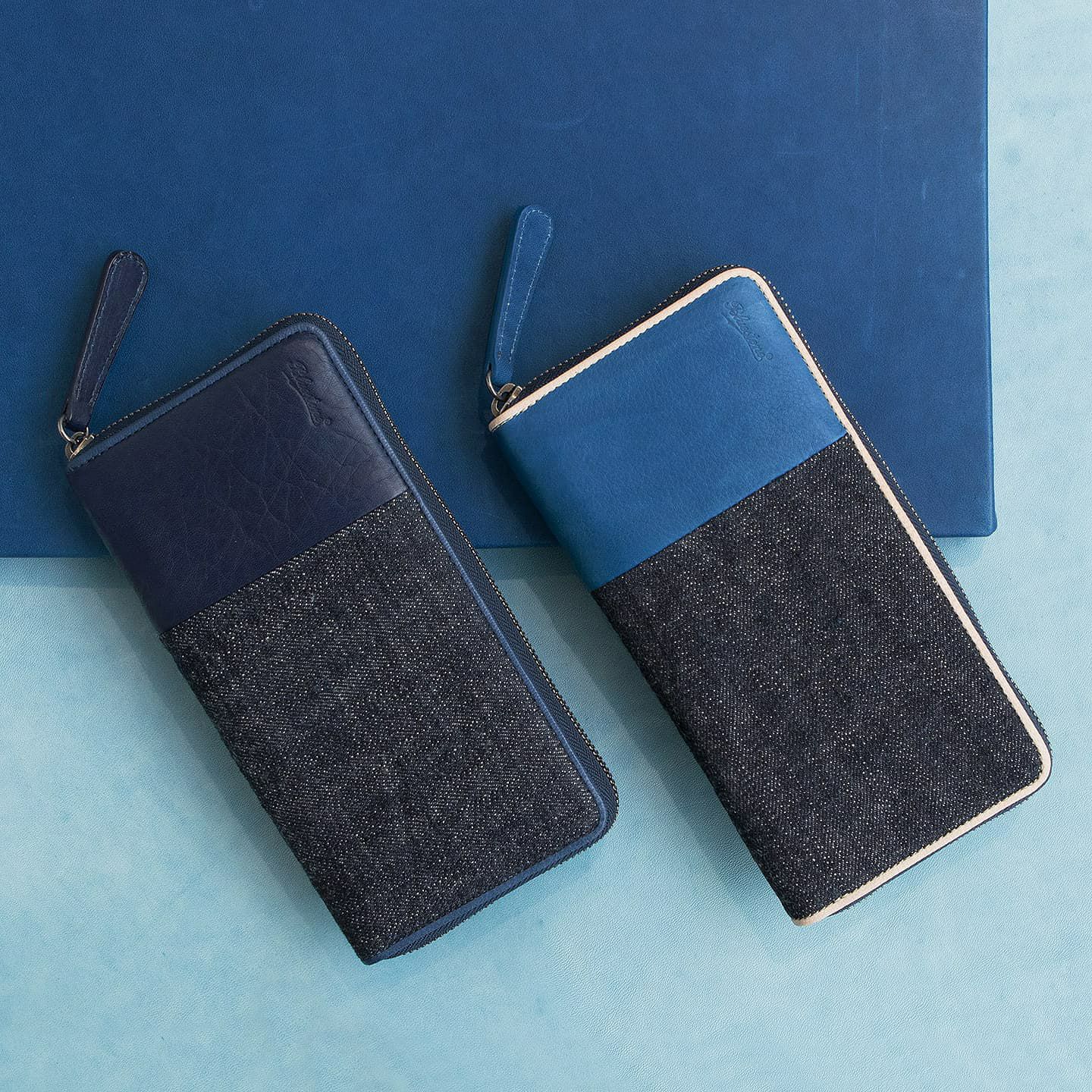 Sデニム x スクモレザー ラウンドジップ長財布 | 大人のバッグ・財布