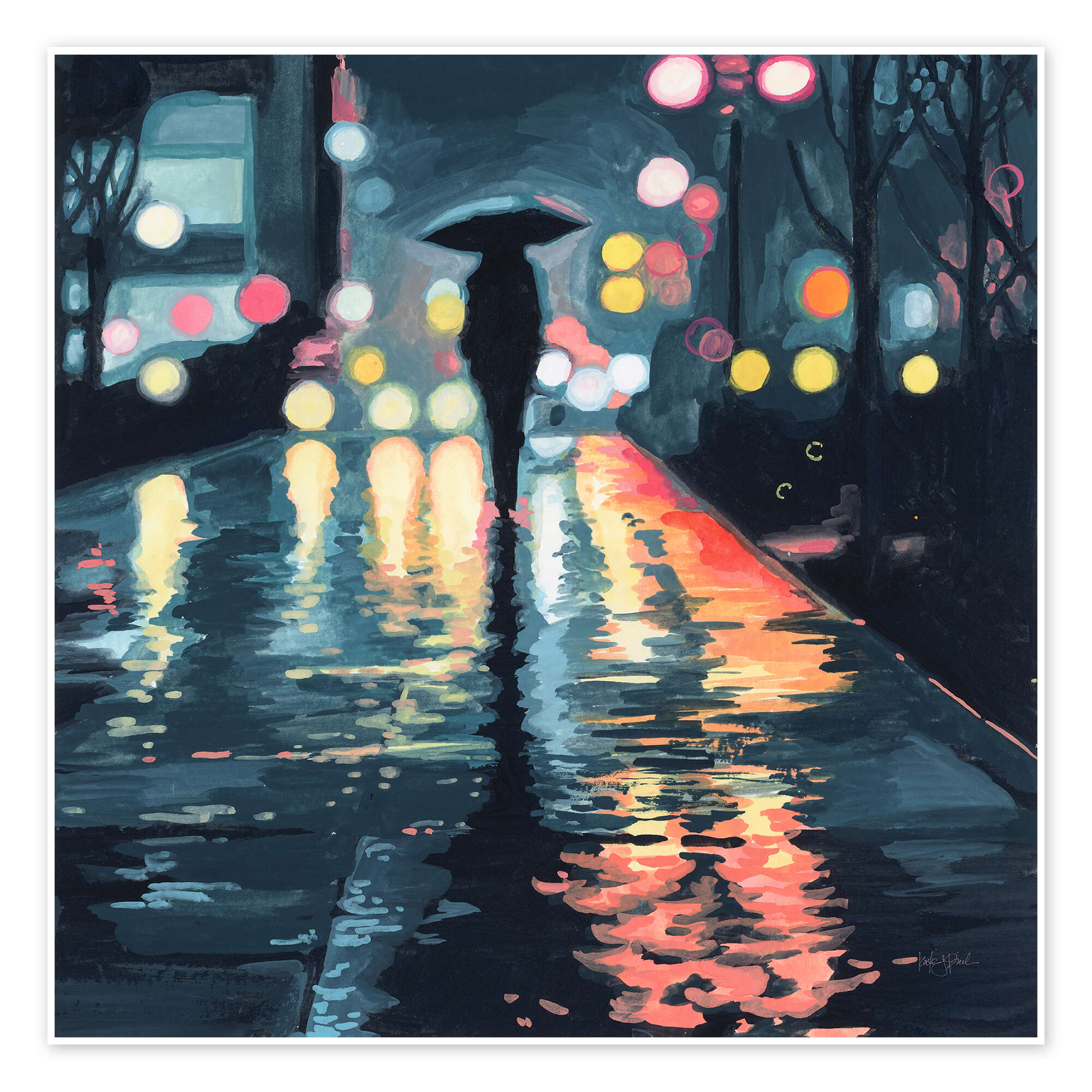 Rainy Night Stroll print by Kate Jarvick Birch | Posterlounge