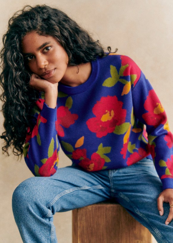Béatrice セーター - ネオンカラーフラワー - メリノウール - Sézane