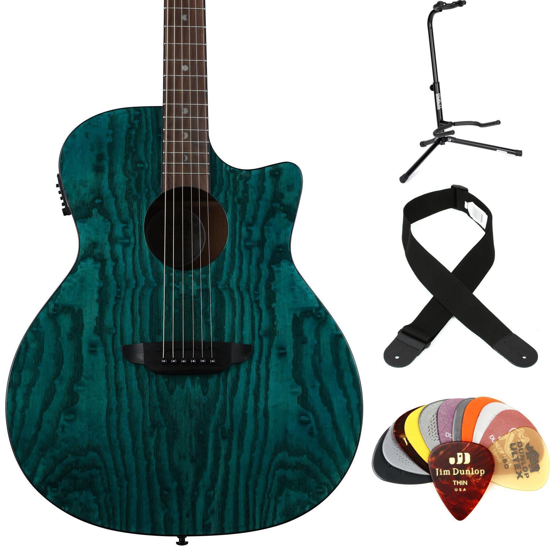 Luna Gypsy Quilted Ash Acoustic-Electric Guitar Essentials Bundle