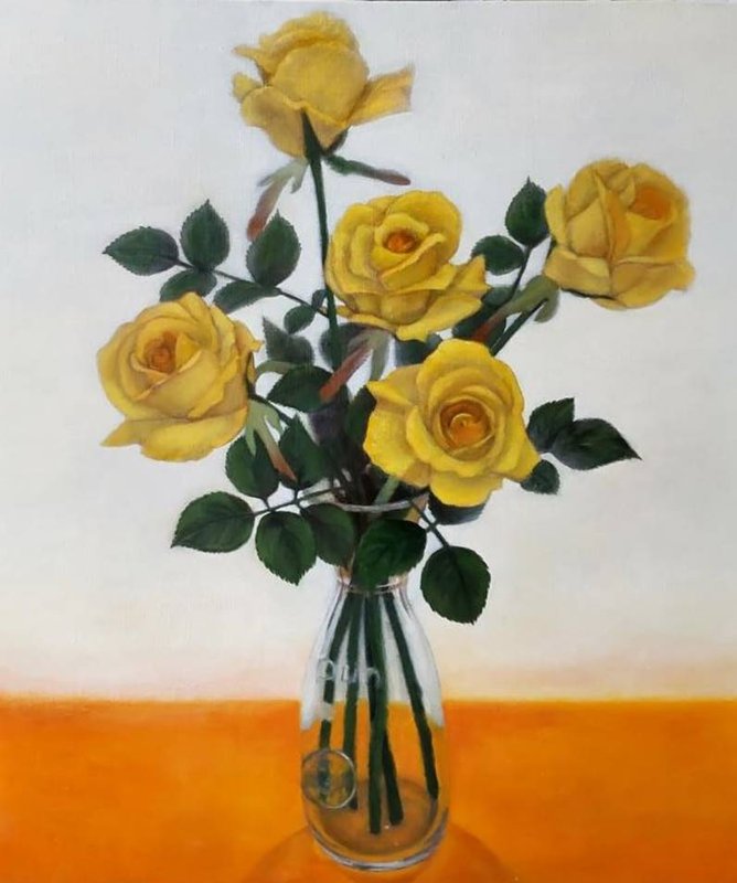 上田会員様の油彩画「イエローローズ」 ｜ 大人におすすめの絵画教室