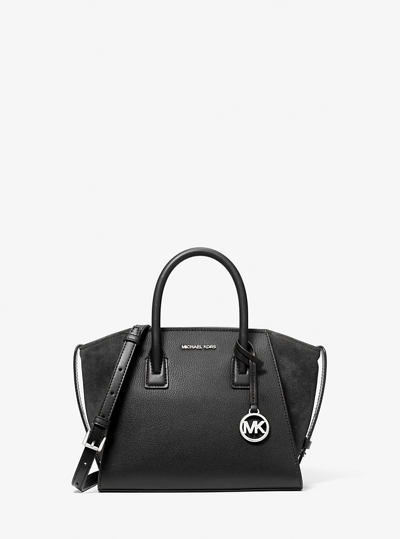 Avril Small Leather and Suede Satchel in BLACK - Sale | Michael