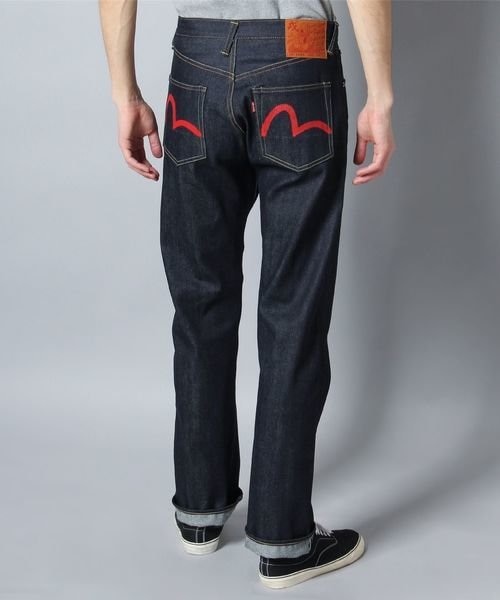 エヴィス 9001赤耳セルビッジワイドデニムパンツ レッドペンキステッチ