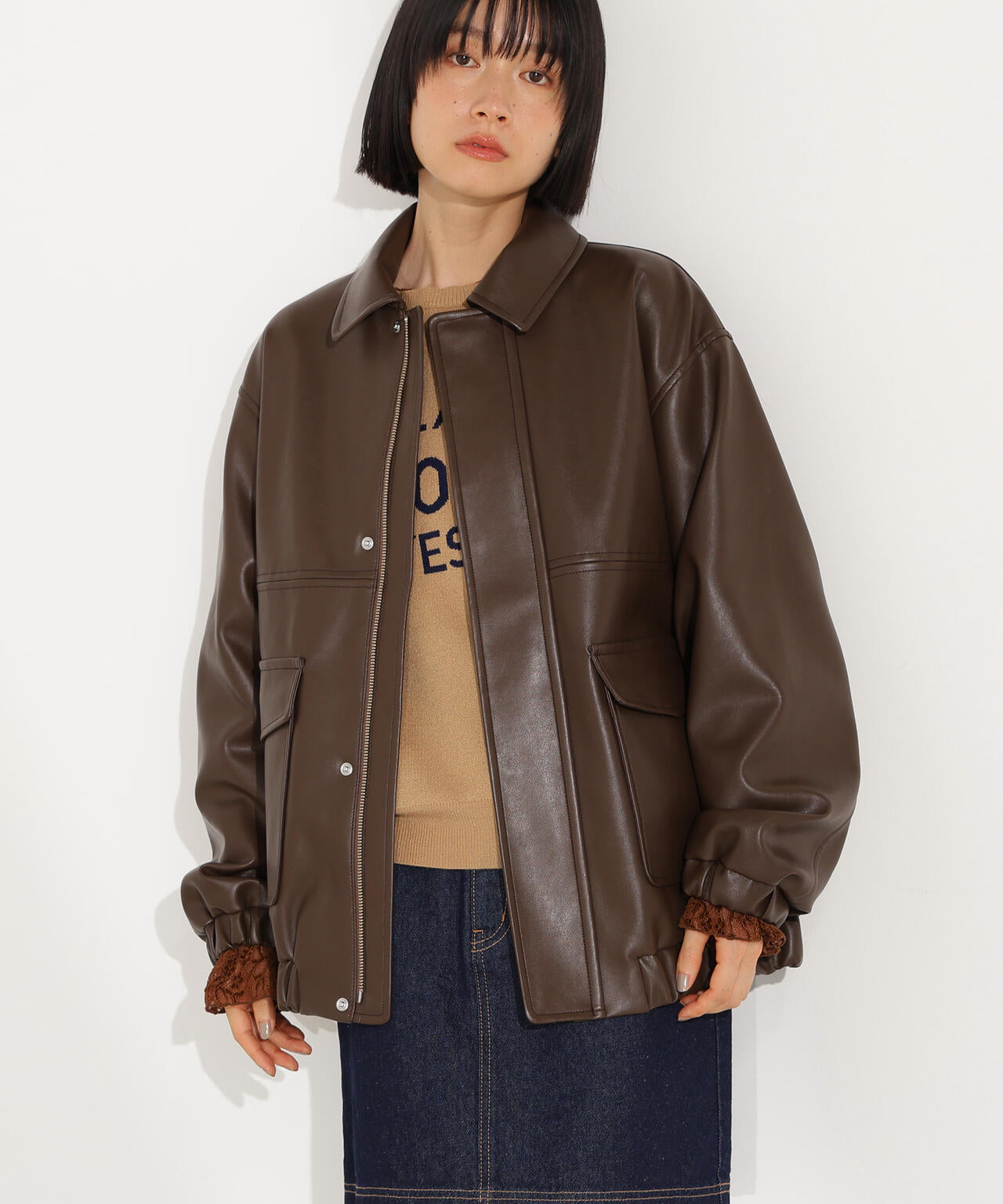 フェイクレザーステンカラーブルゾン | N. Natural Beauty Basic