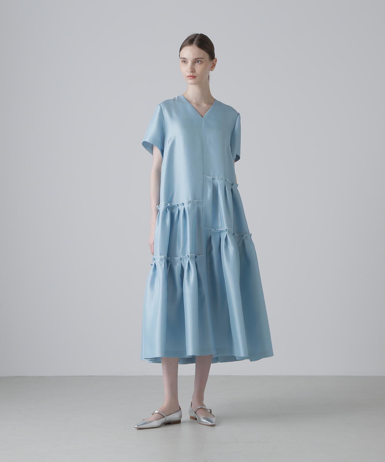 shetokyo Greta blueワンピース BLACK LABEL＞シルクダブルクロス