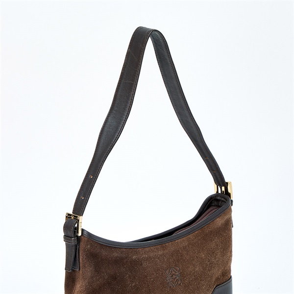 LOEWE アナグラム ショルダーバッグ ブラウン ゴールド スエード
