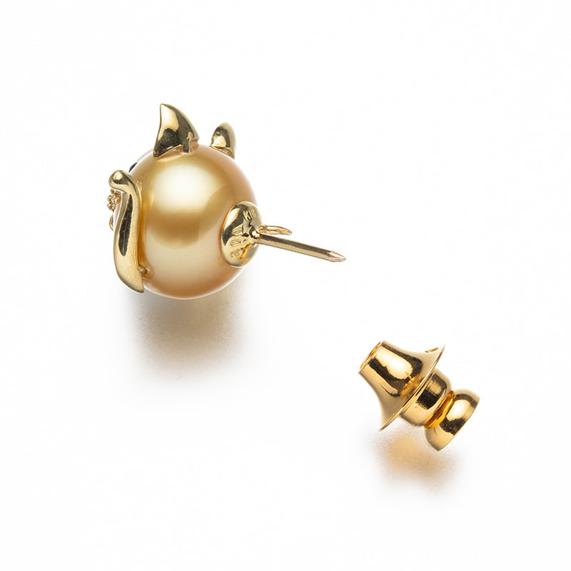 白蝶（金色）パールピンブローチ 12.0mm ブラックダイヤ0.02ct