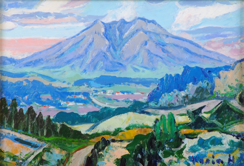 油絵の絵画で阿蘇の絵を描いた半沢国雄の油絵「根子岳」をご購入