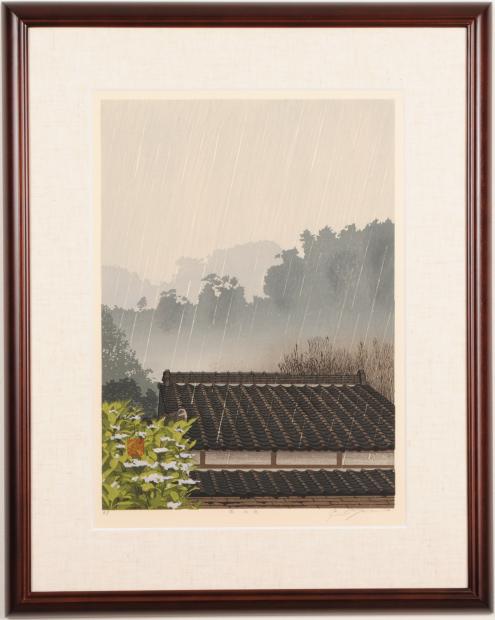 木版画で宮本秋風が制作した和の絵の木版画「雨の日」をご購入