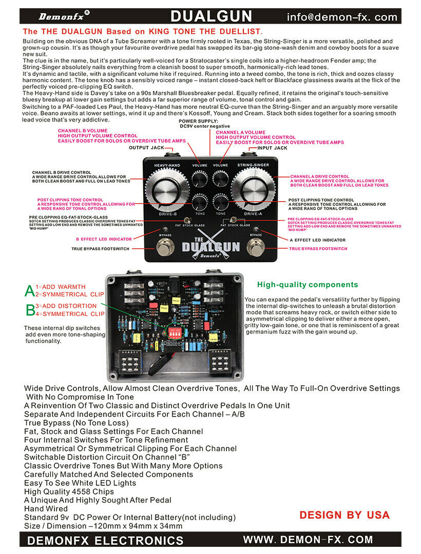 DemonFX The Dual Gun Overdrive/ Dist / Boost High quality Guitar