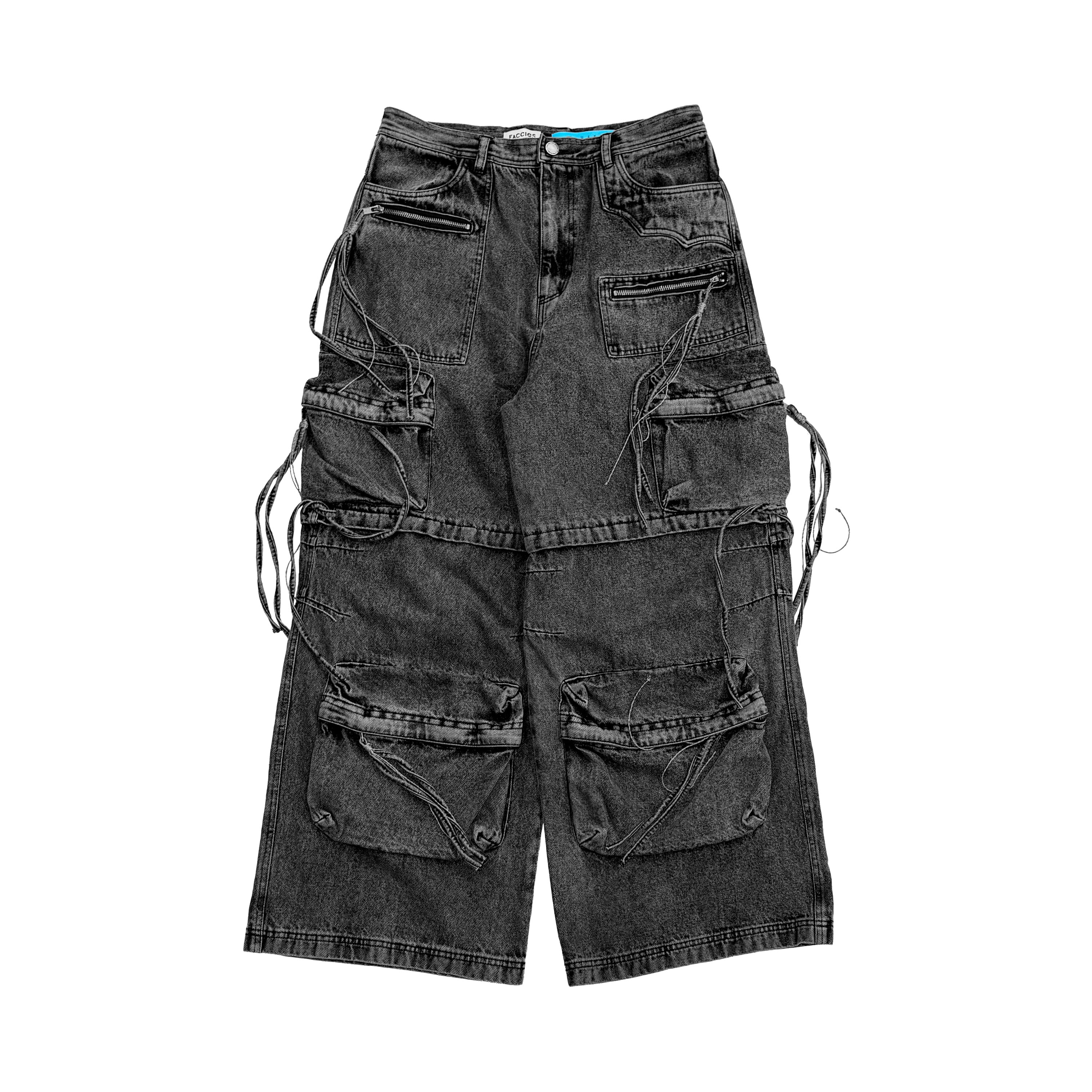 MUZE TURQUOISE LBEL ×FACCIES - MULTI-POCKET DENIM CARGO(CHARCOAL
