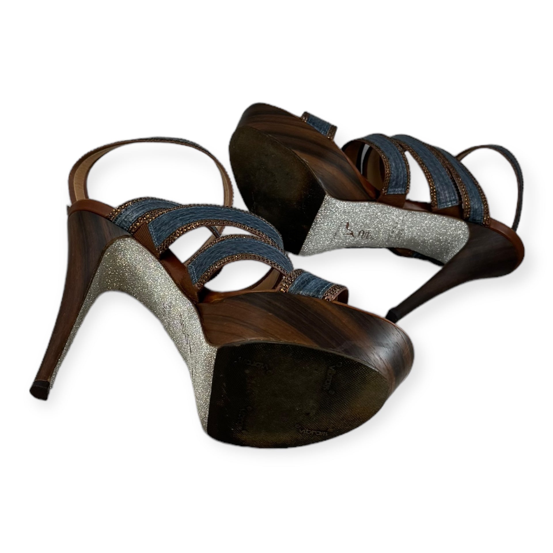 RENE CAOVILLA Snake Crystal Sandals in Blue Copper – More Than You