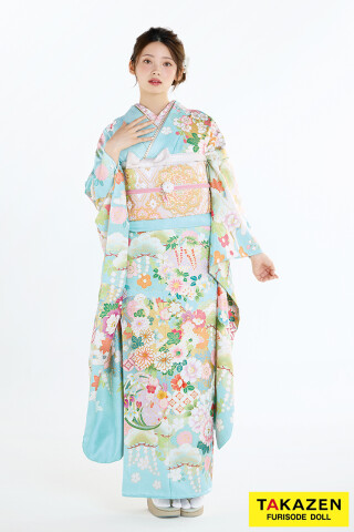 TAKAZENの振袖 /水色/古典/花柄/ 最新作プレミアム古典 水色/淡い色 菊