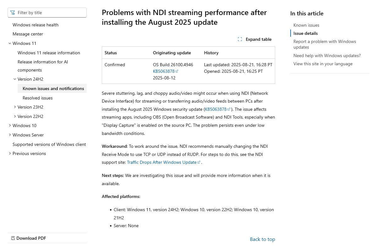 Windows 11の更新プログラム「KB5063878」、オーディオ／ビデオ再生に