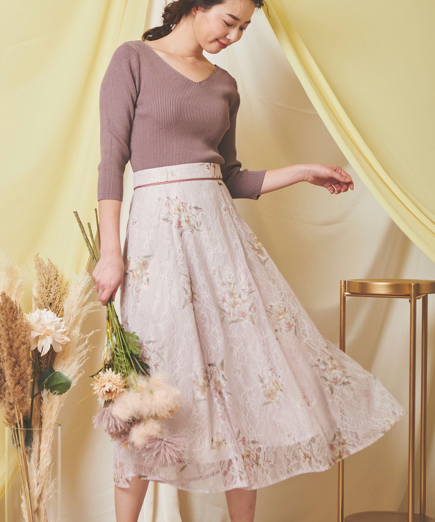 フラワープリントレースSK | フレアスカート | NOELA OFFICIAL WEB STORE