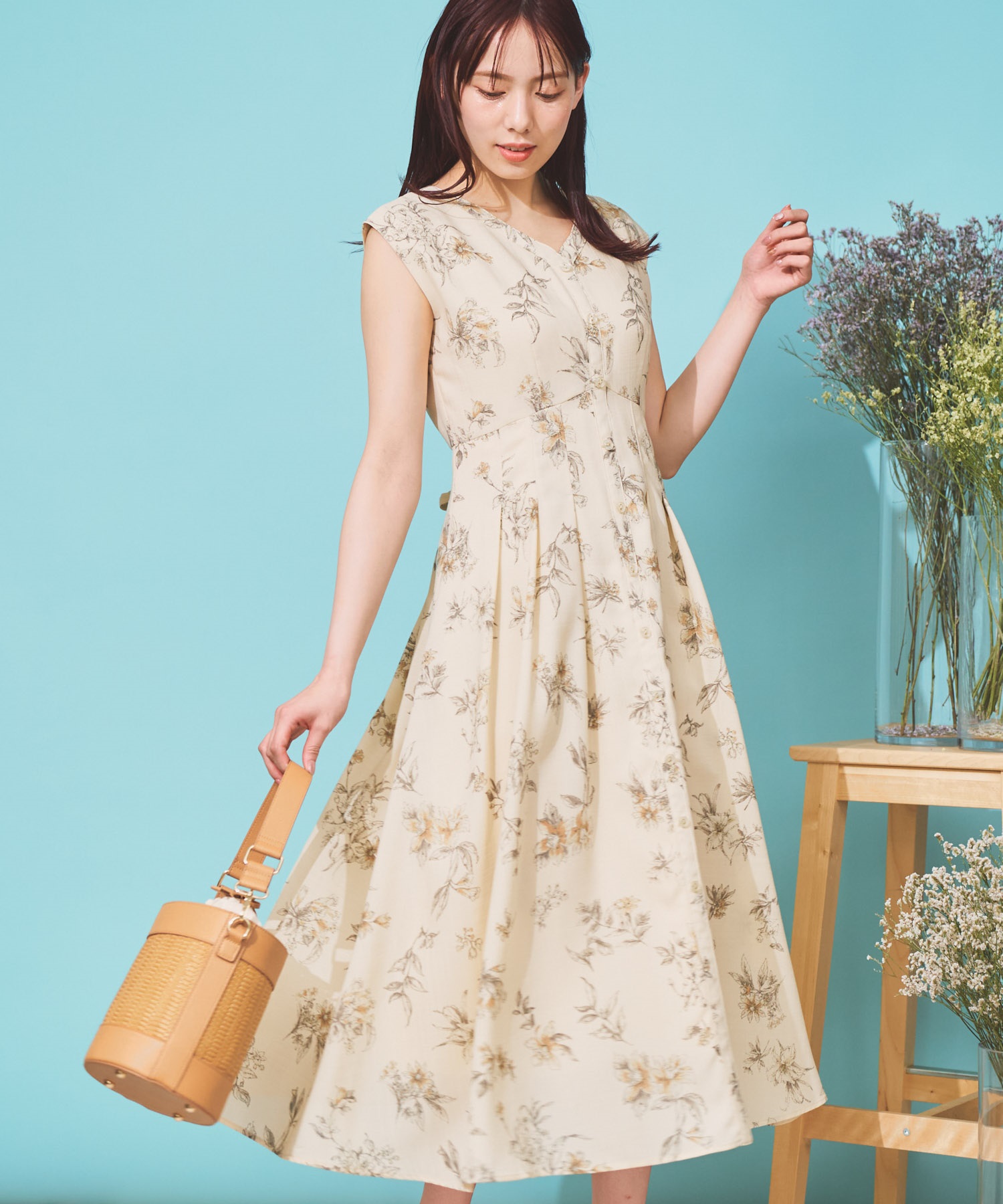 WEB限定カラーあり】ペイントラインフラワーワンピース | ロング