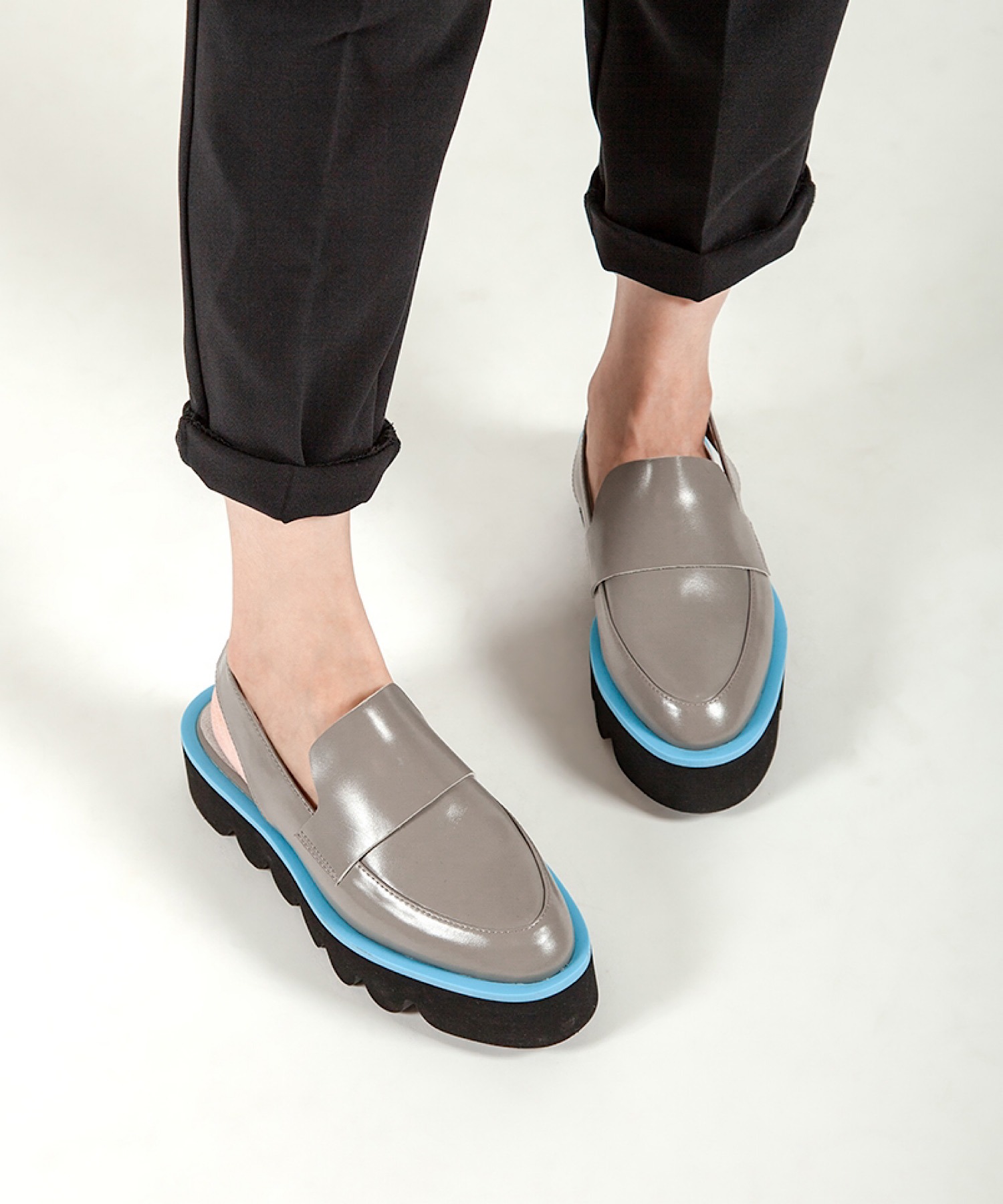 本革/厚底/3.5cm】バックベルトローファー ALL BLACK│Jeffrey