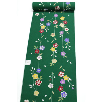 東レシルック 小紋k1123緑色／しだれ桜踊りのお稽古にお勧め 東レ