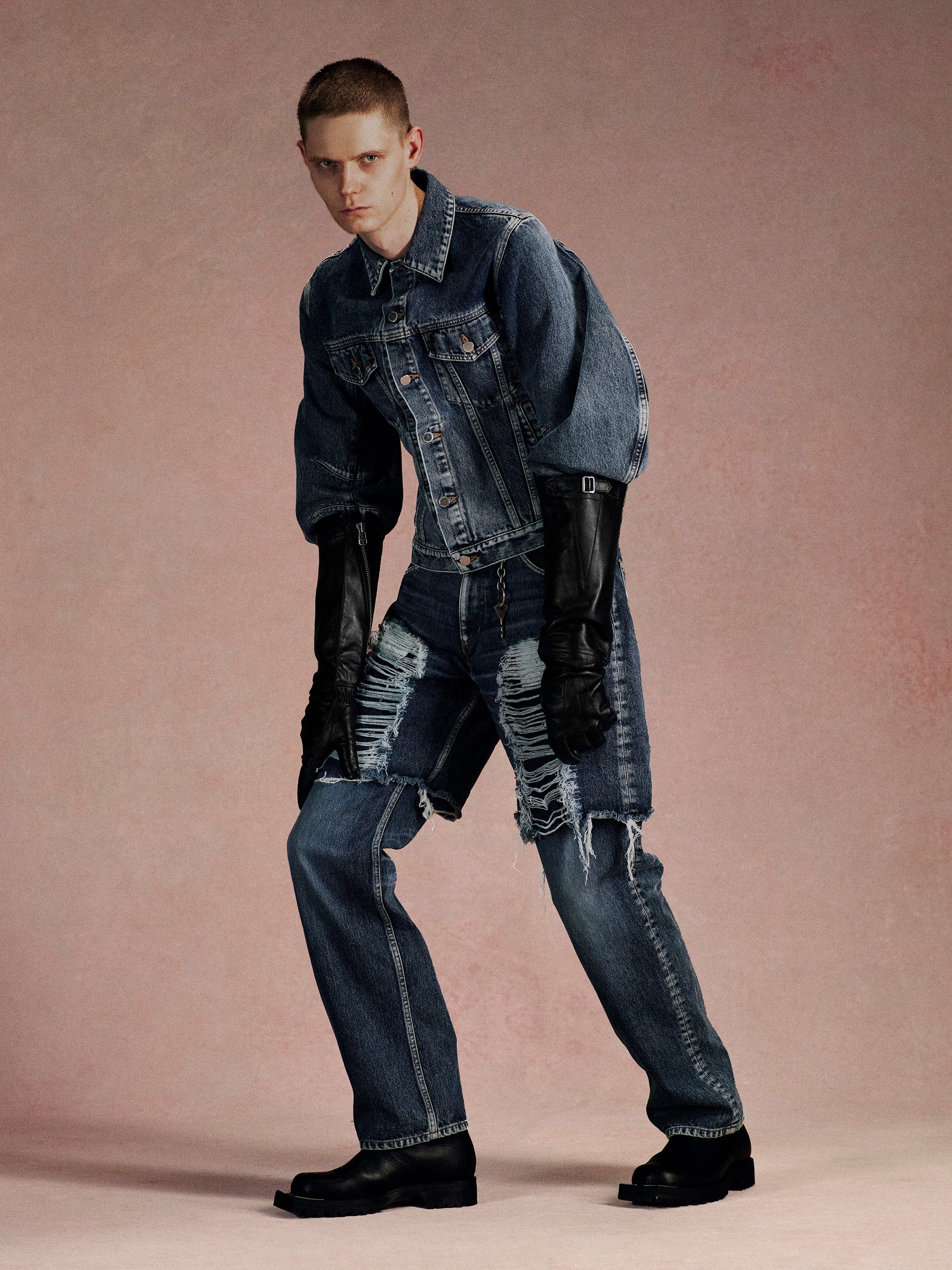 WASHED DENIM MASSIVE ROUNDED SLEEVE JACKET