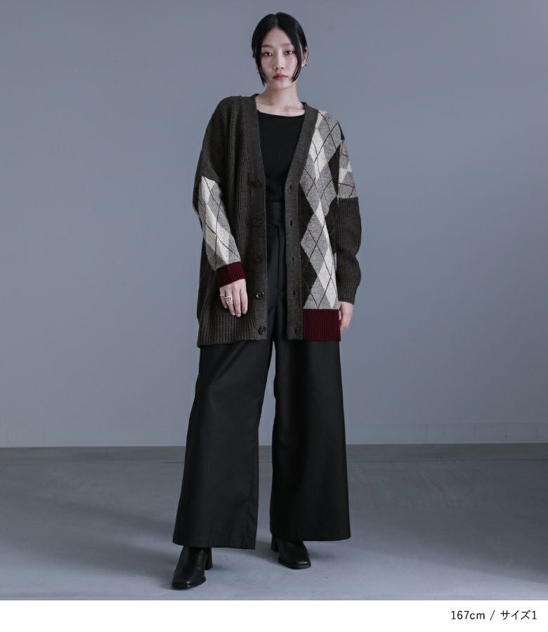 kOhAKUアシメアーガイル柄ニットカーディガン』【メール便不可】【30