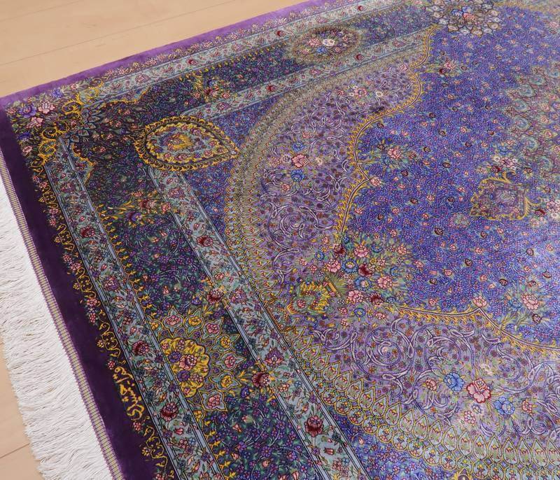 高級ペルシャ絨毯クム産シルク100％ ジャムシーディ工房 207×134cm（FL