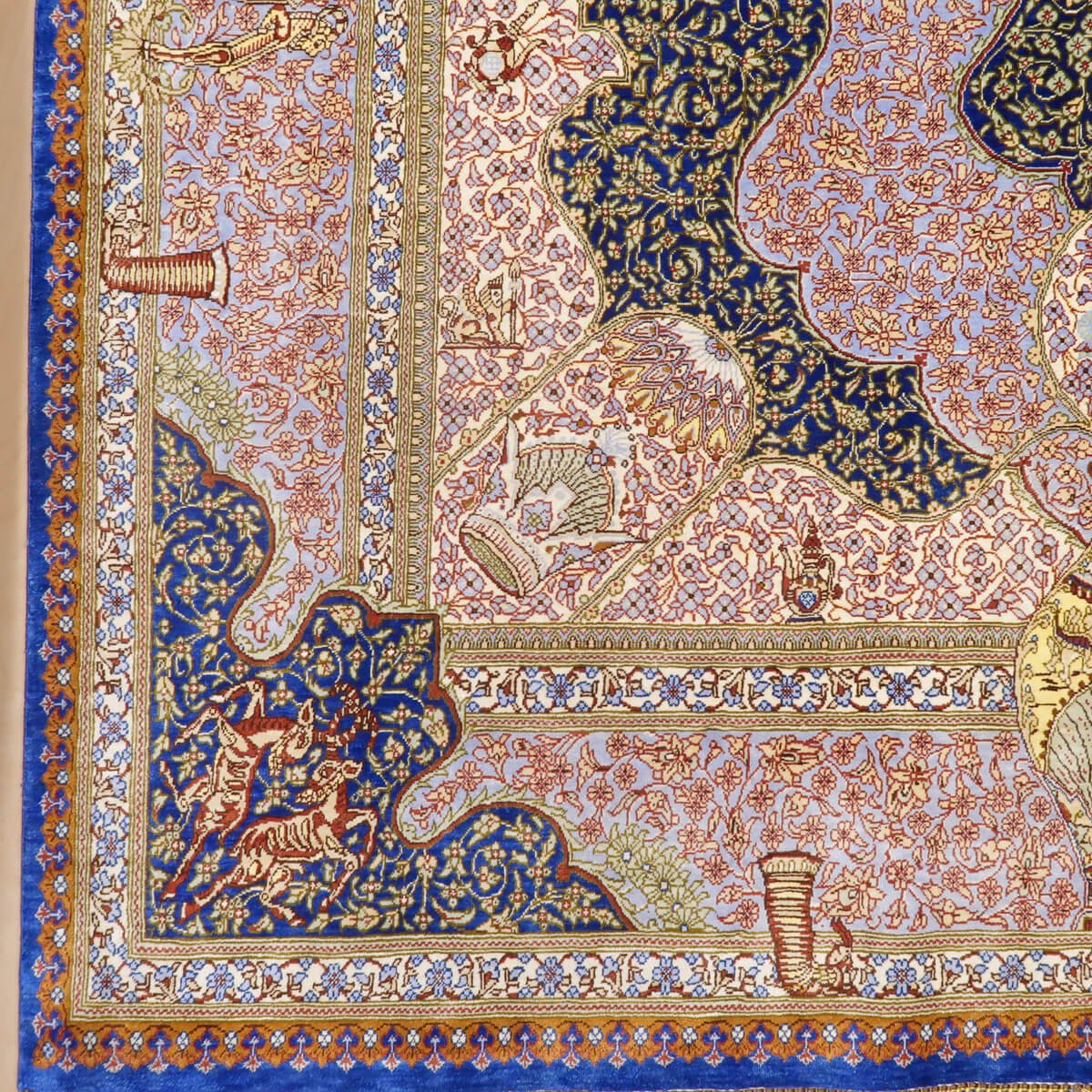 高級ペルシャ絨毯クム、シルク100％ ジャムシーディ 200×131cm（FL