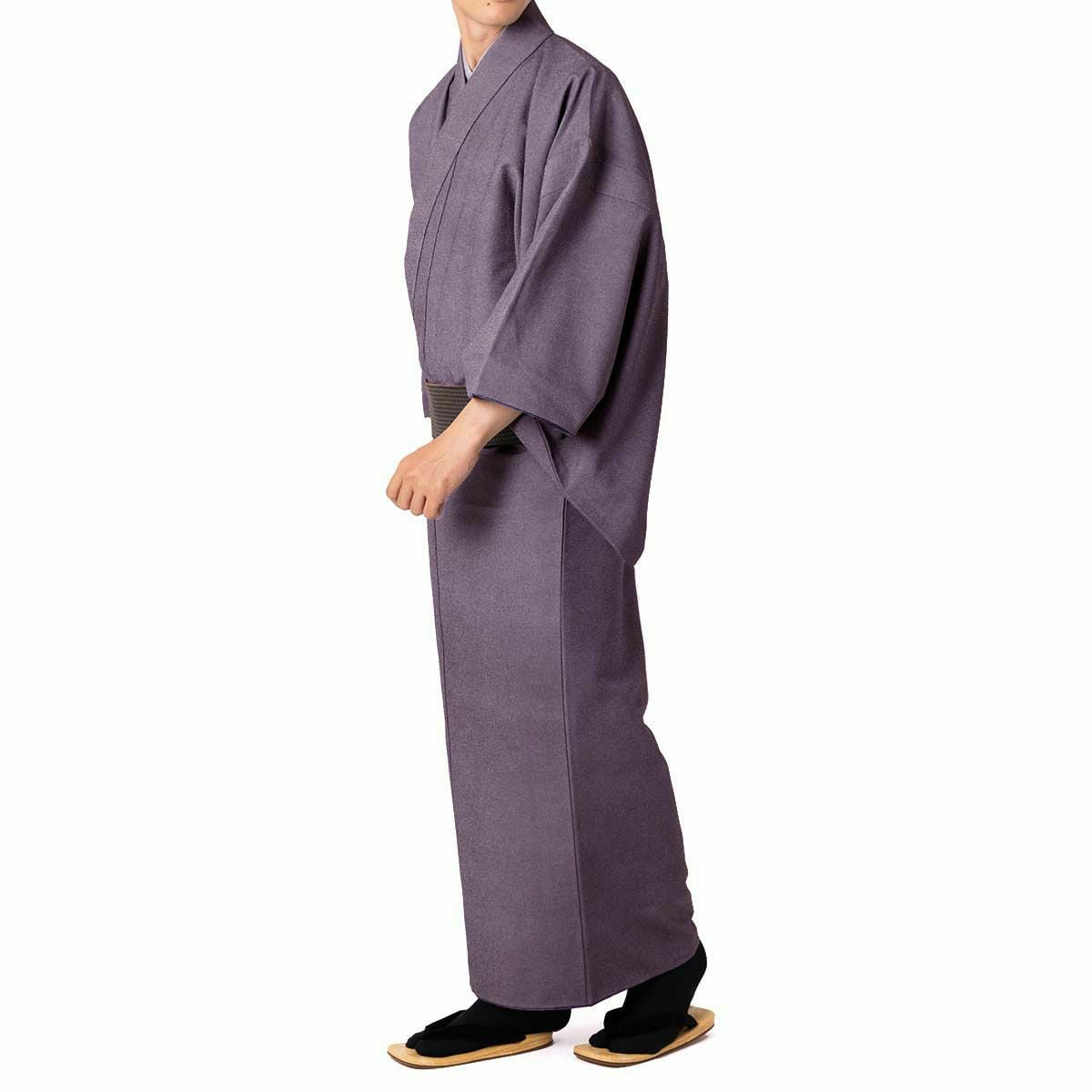 男着物 洗える着物 ちりめん 袷 紫 江戸小紋 鮫小紋 M～LL