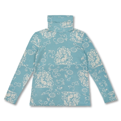 花柄 タートルネック長袖 ＜さくら/空色鼠＞ | 京友禅アロハシャツ