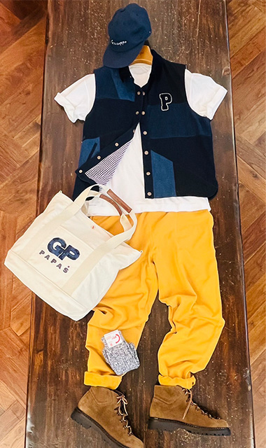 90's お洒落☆Papasパパス パッチワークコーデュロイベスト/M